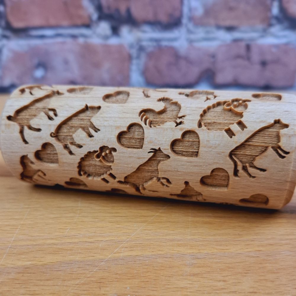 Teigrolle mit Prägemuster Bauernhof-Tiere