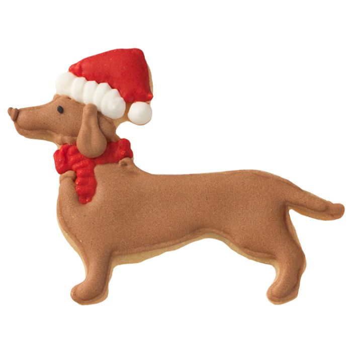 Ausstecher Weihnachtsdackel 7cm - mit Schal und Mütze